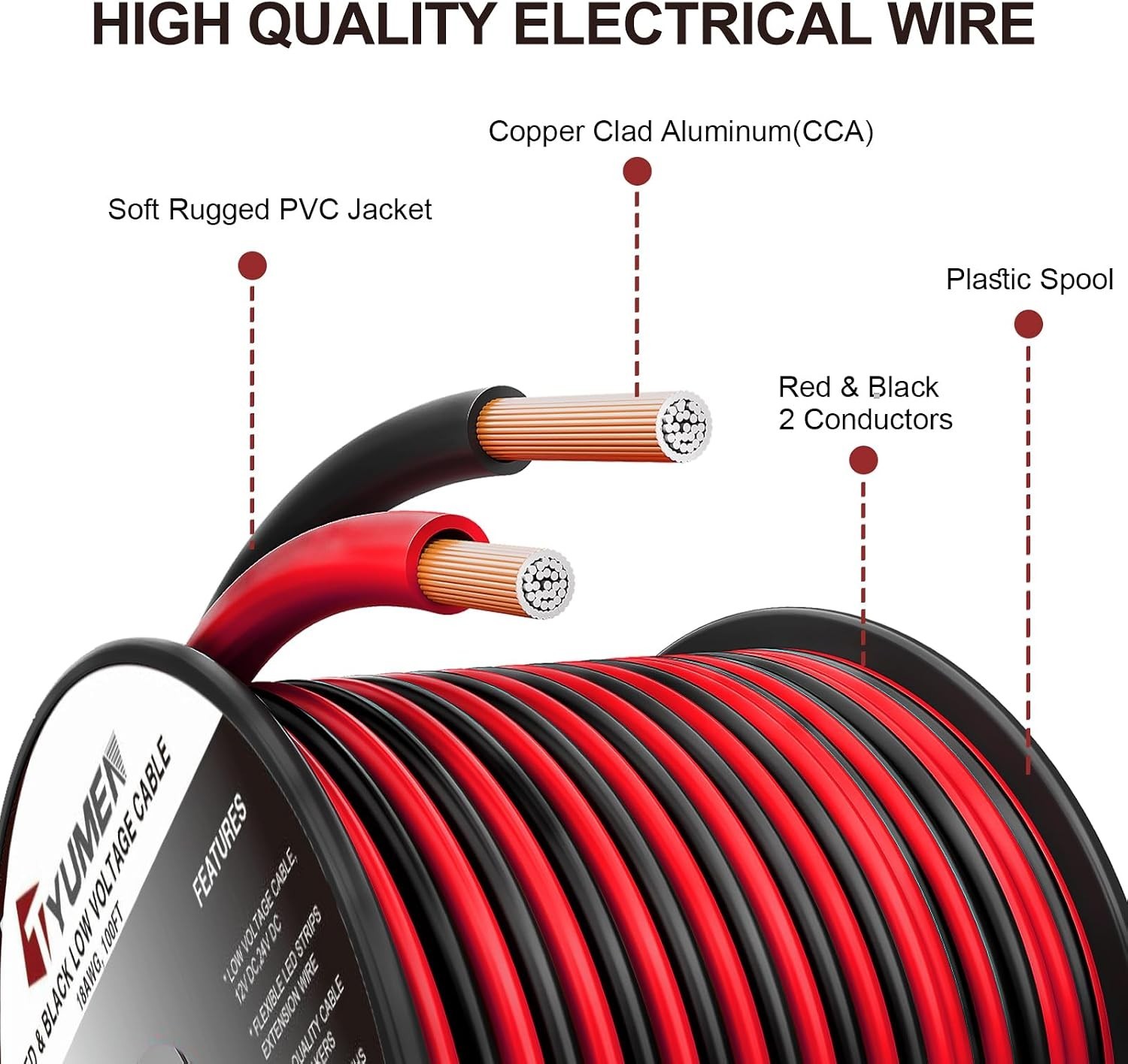40FT 18 Gauge 2pin 2 Color Red Black Cable Hookup Electrical Wire LED Strips …