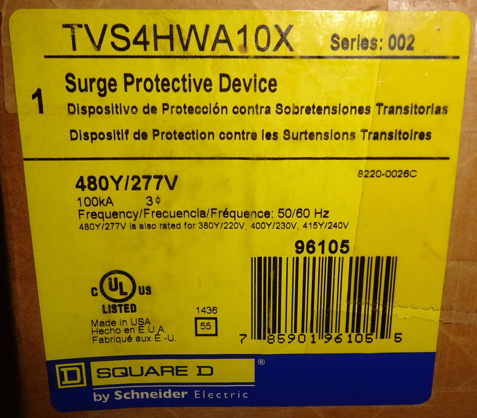 Square D TVS4HWA10X Surge Protector Device 480Y/277VAC 3 Phase NEW