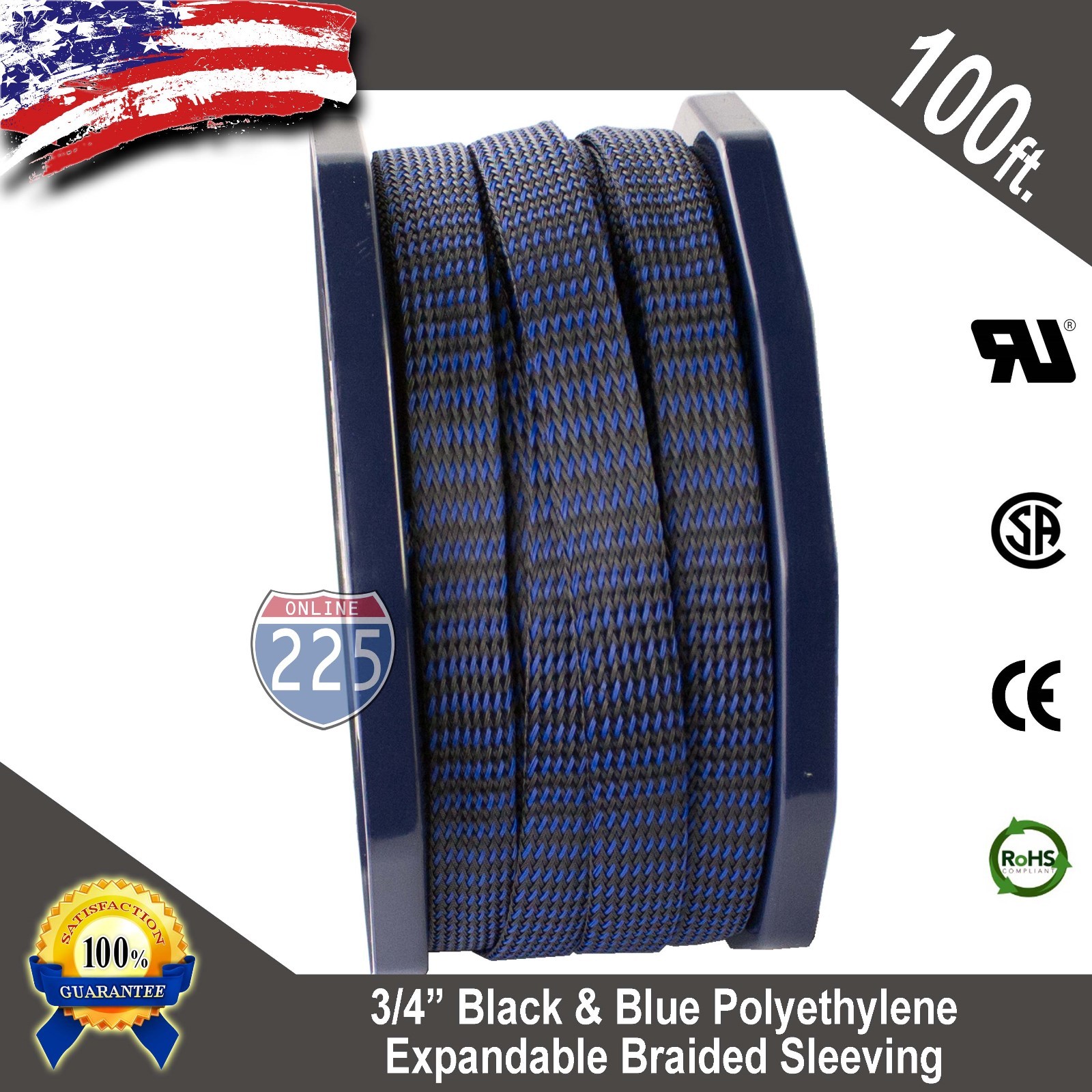 100 FT 3/4″ Black Blue Expandable Wire Sleeving Sheathing Braided Loom Tubing US