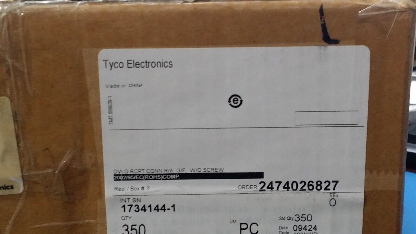 (70 PC) 1734144-1 TYCO ELECTRONICS CONN RCPT DVI-D DUAL 24POS R/A ROHS
