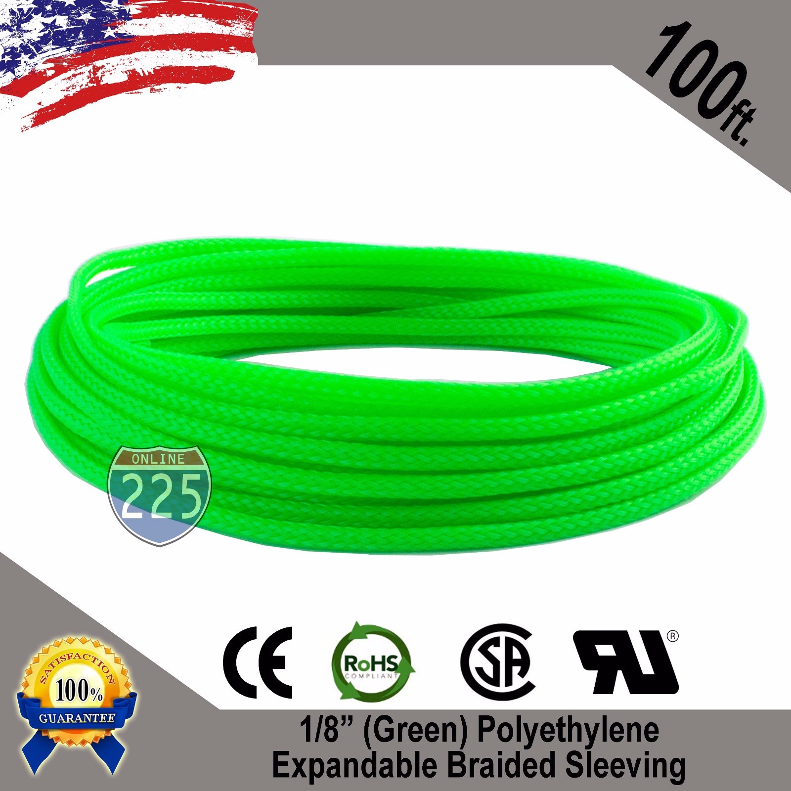 50 FT 1/8″ Green Expandable Wire Cable Sleeving Sheathing Braided Loom Tubing US