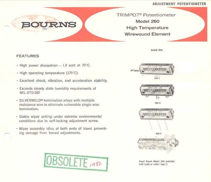 Bourns TRIMPOT Model 260 5K Ohm High Temp Wirewound Element — NOS