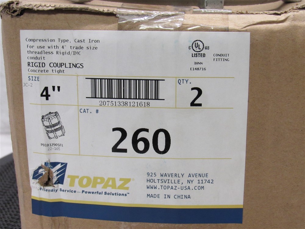 Lot of 2 NEW in box! #260 TOPAZ 4″ RIGID COMPRESSION TYPE COUPLING ConcreteTight