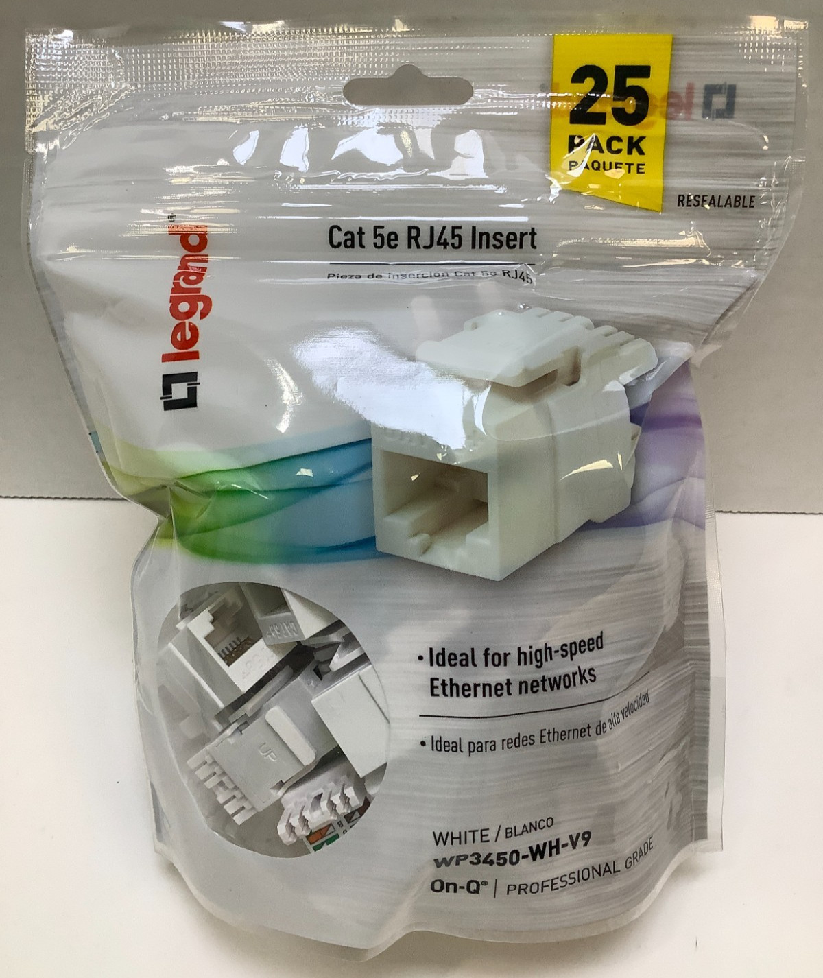 Legrand On-Q (WP3450-WH-V9) Cat 5e RJ45 Insert, White, 3 Packs of 25, 75 Total