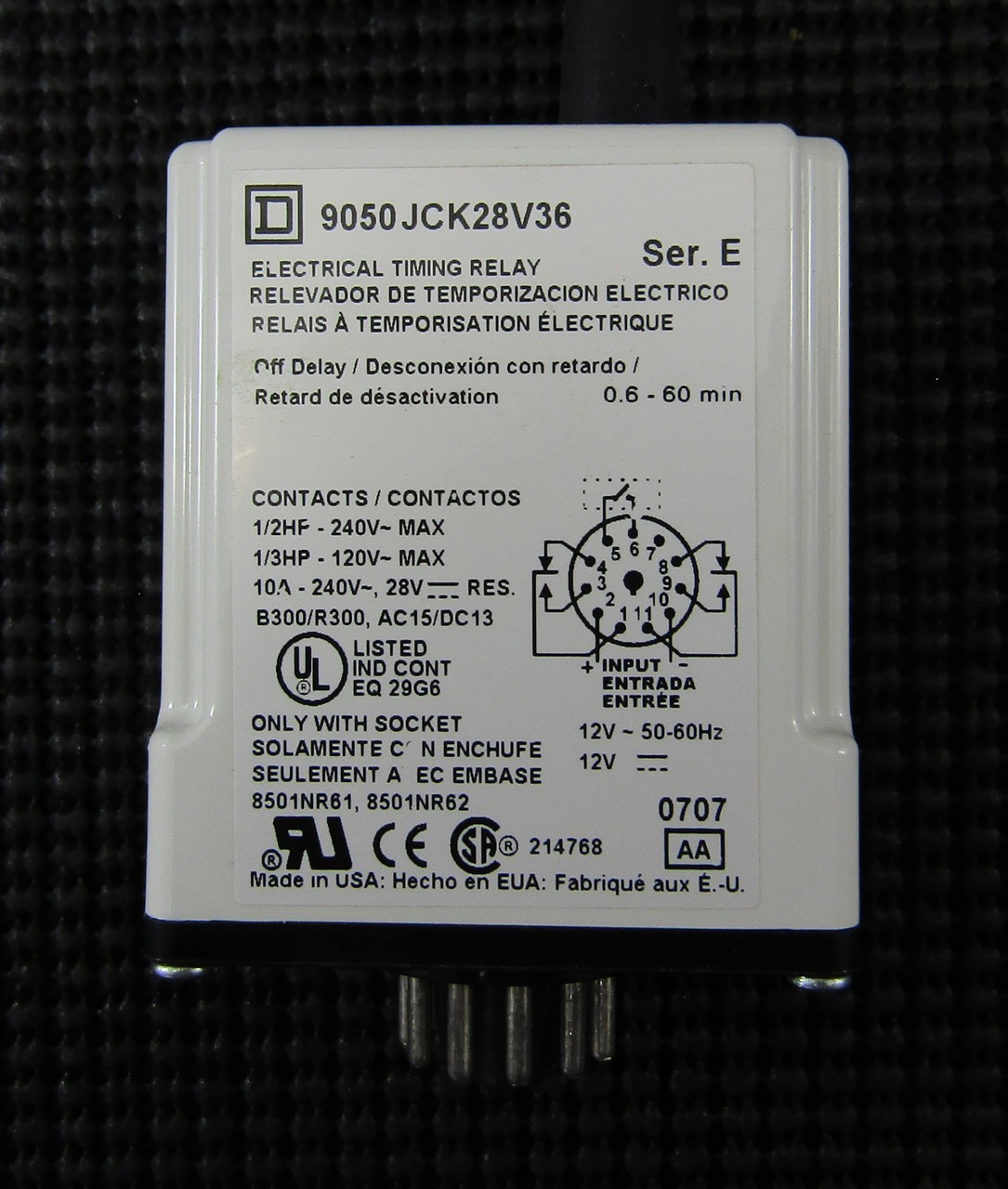 SQUARE D 9050 JCK70V36 10A 240V ELECTRICAL TIMING RELAY – NEW IN BOX