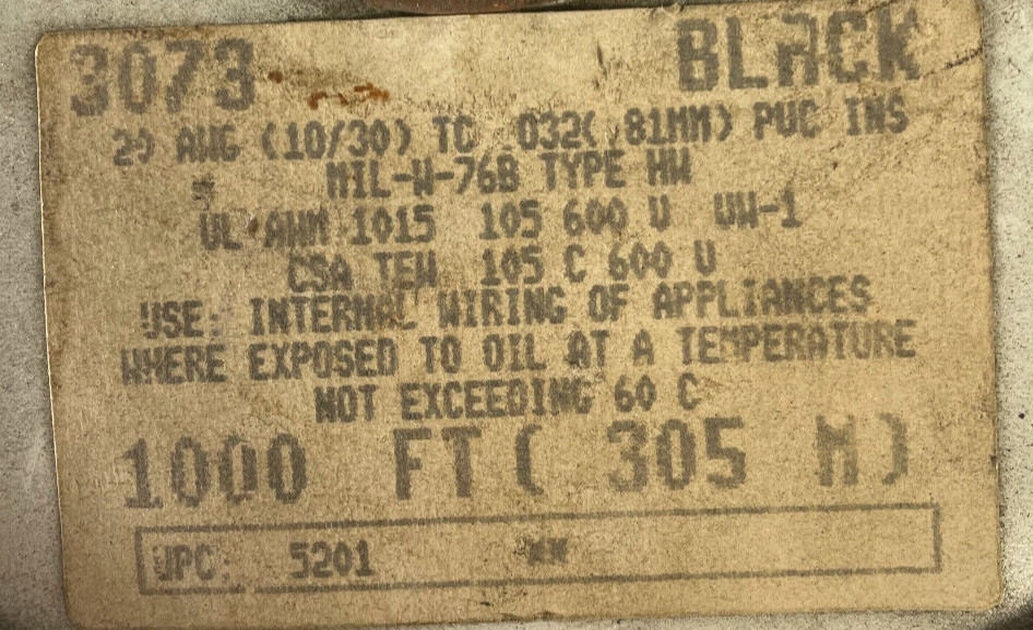 AlphaWire 3073 Black 100 Feet Machine Tool Hook-up Wire New