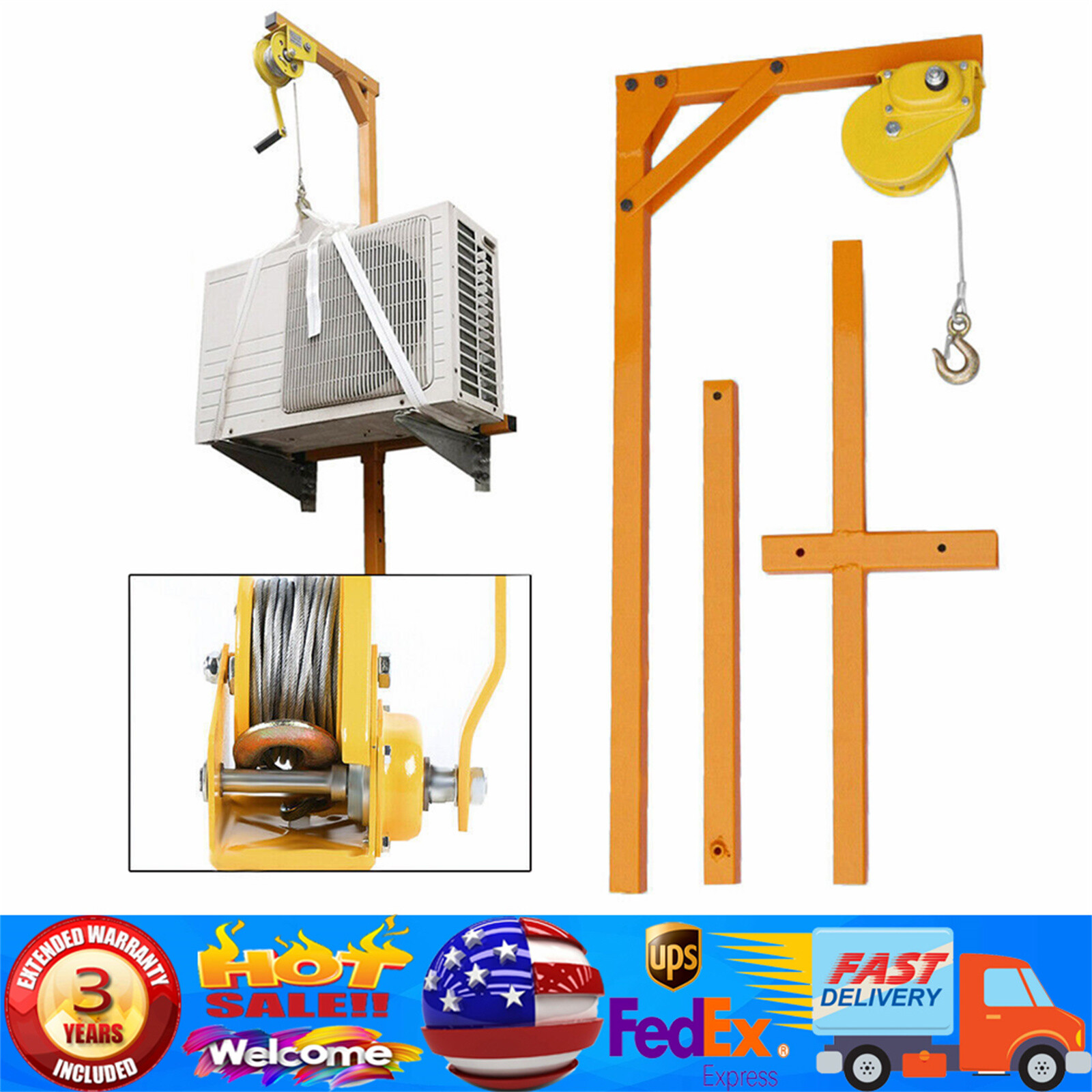 A/C AC Air Conditioner External Unit Lifting Tool Set w/ Hanger Pulley 10m Ropes
