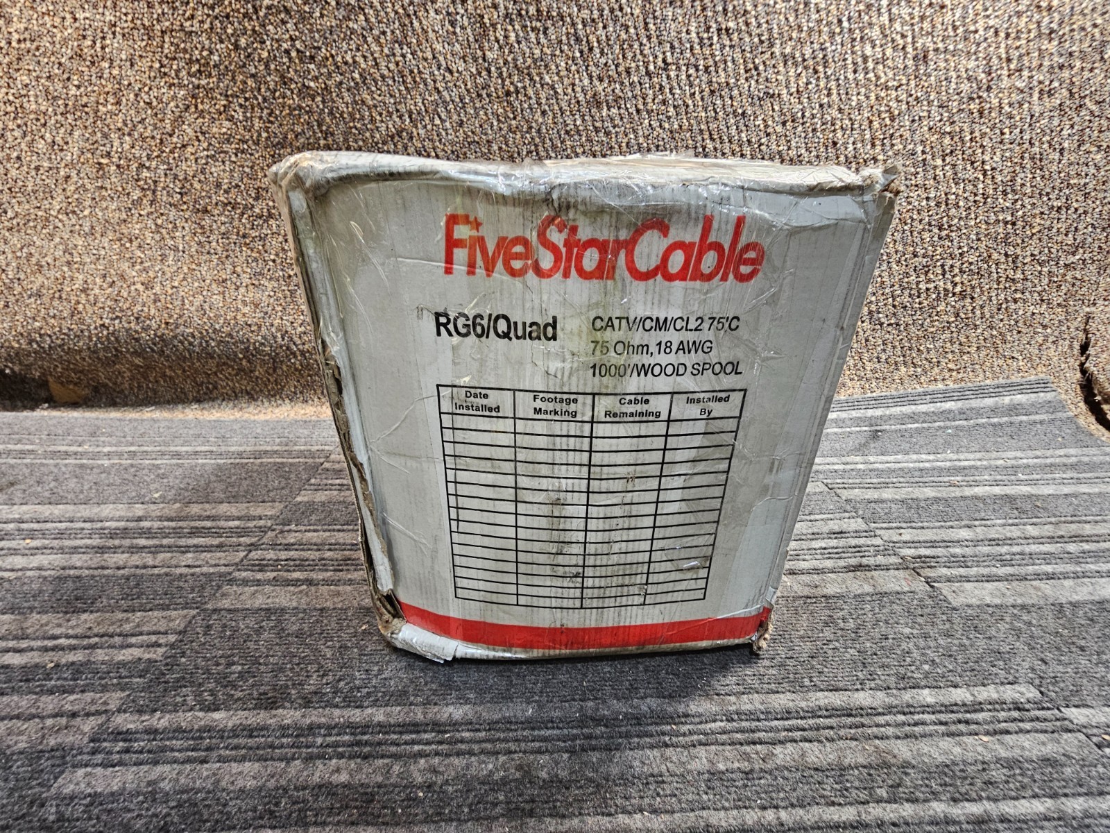 FiveStarCable RG6/Quad CATV/CM/CL2 1000FT 75 Ohm 18 AWG Cable Wood Spool Black