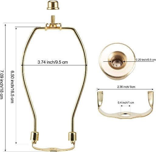 7 Inch Lamp Harp Kit Polished Brass 3/8 Inch Saddle Base Holes Light Duty Pack 2