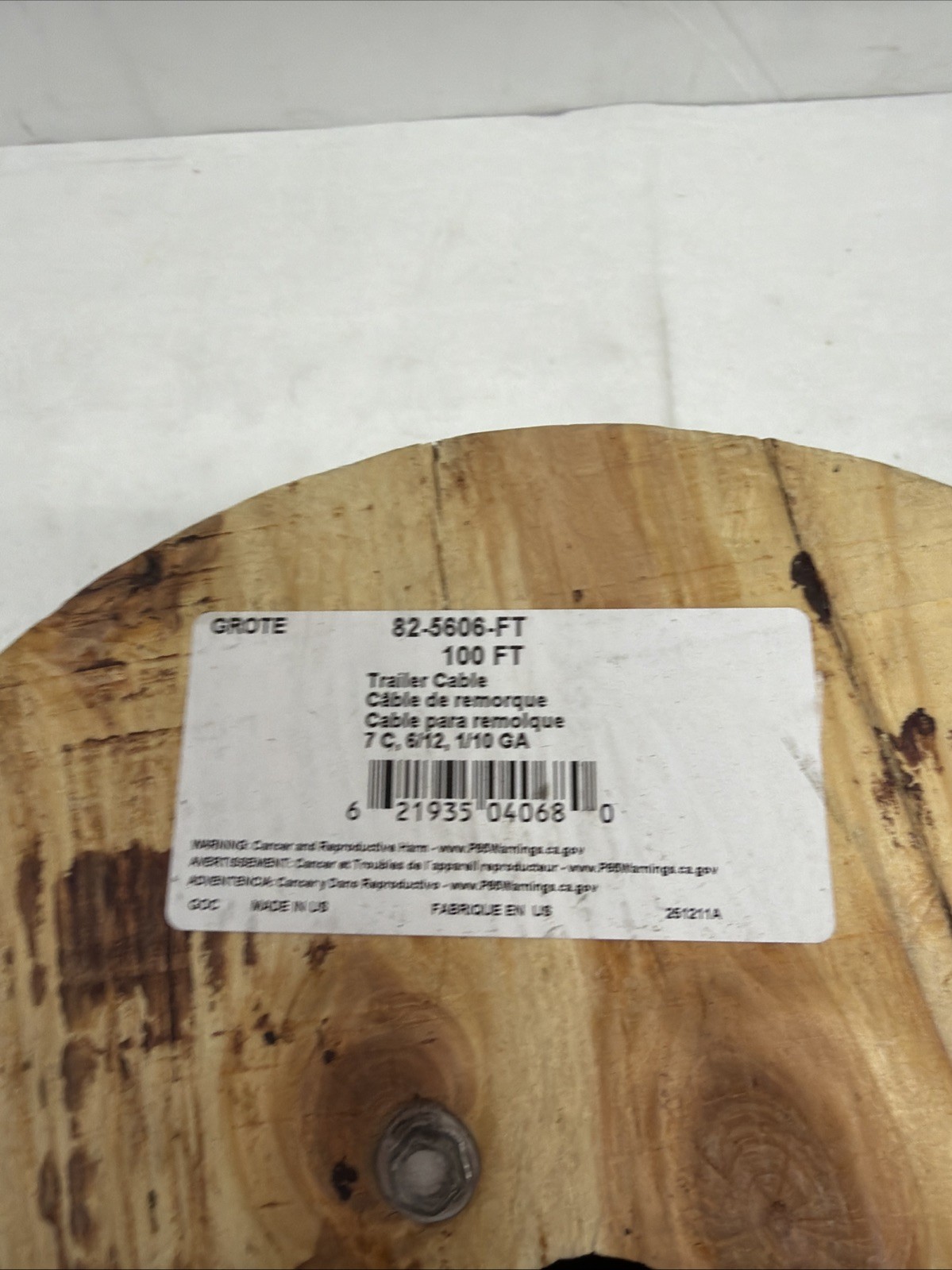 Grote 82-5609 Trailer Cable, Pvc, 7 Cond, 14 Ga, 100′ Spool