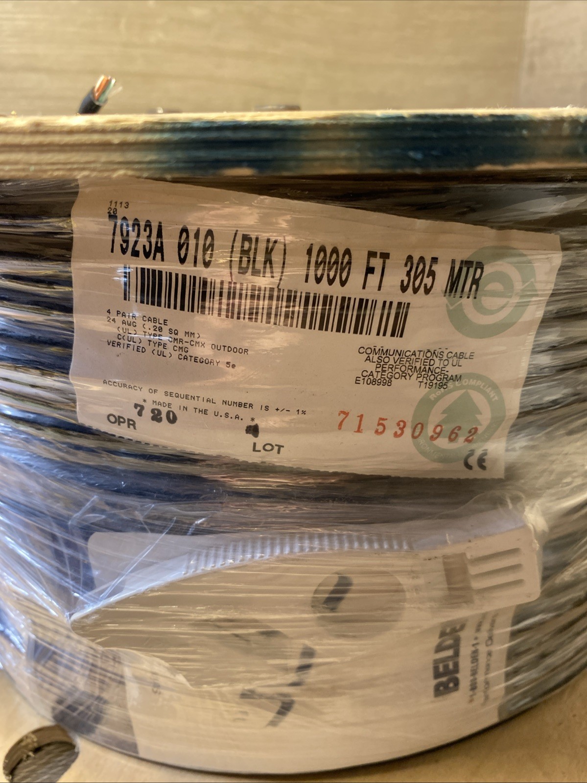 BELDEN 7923A 010 Category 5e, 4 Pair Cable 24 AWG, 1000ft Reel (BRAND NEW)