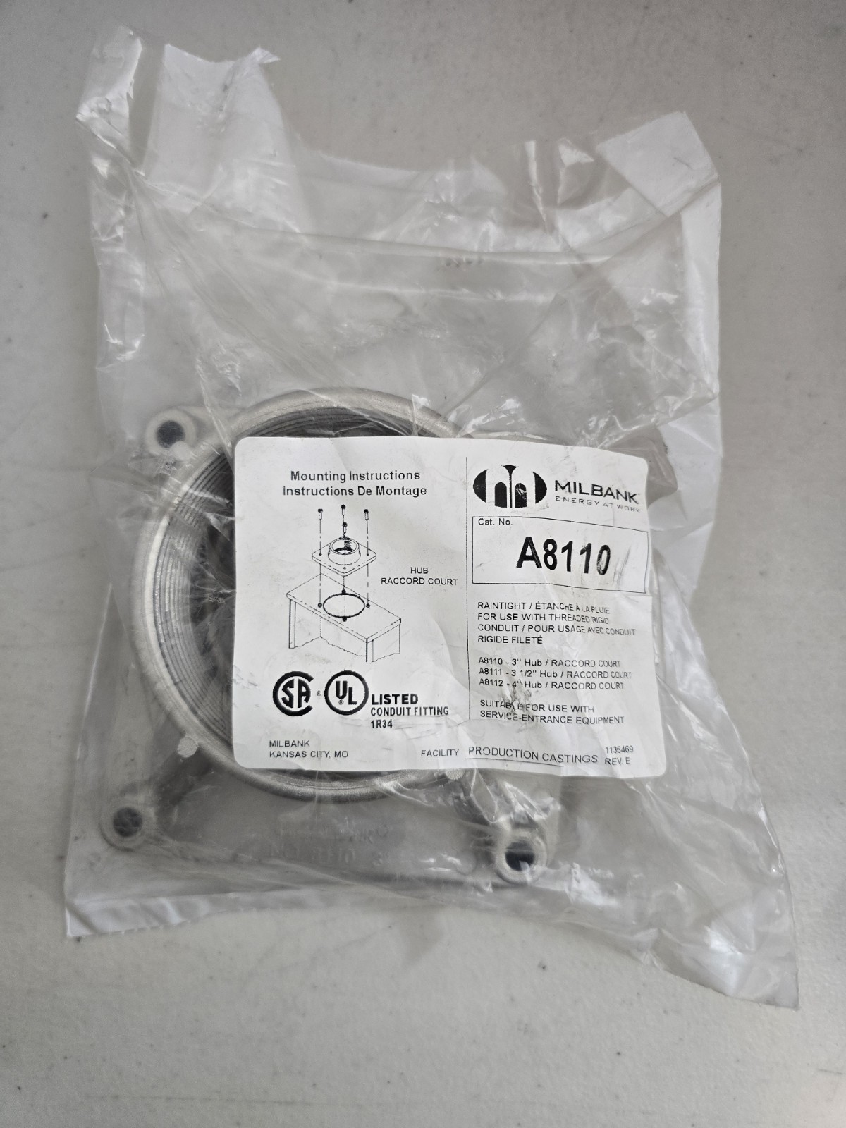 MILBANK A8110 3″ METER SOCKET HUB ALUMINUM TYPE R USA MADE