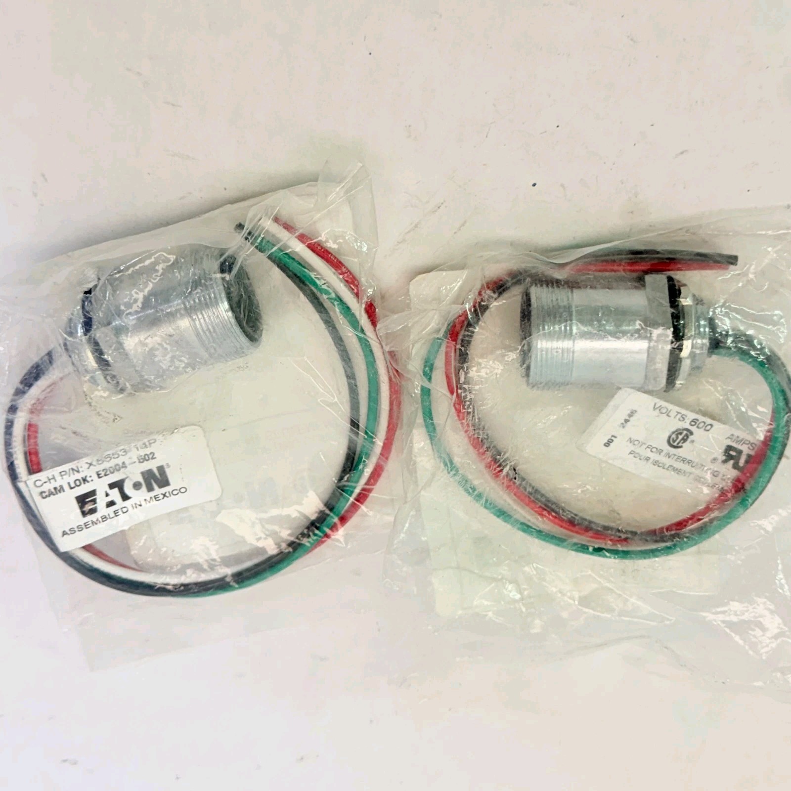 LOT OF 2 EATON X8653-14P CAM LOK 12″ MALE RECEPTACLE E2004-502 CROUSE HINDS