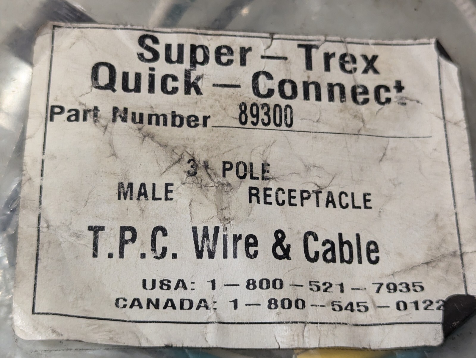 TPC Super Trex Quick Connect 16AWG 4 Pole Male 90° Receptacle 1′ Pigtails 89300