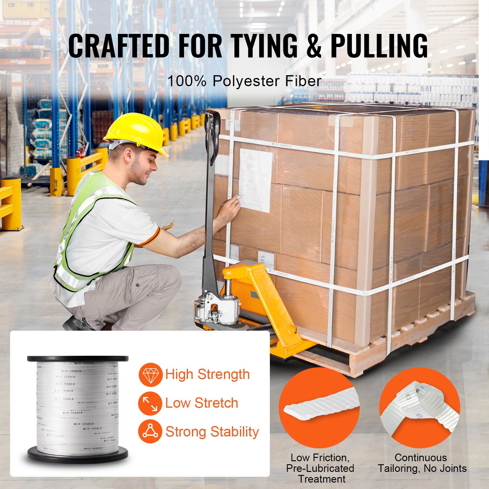 VEVOR Polyester Pulling Tape Mule Tape 1/2″ x 1053′ 1250 lbf Tensile Capacity