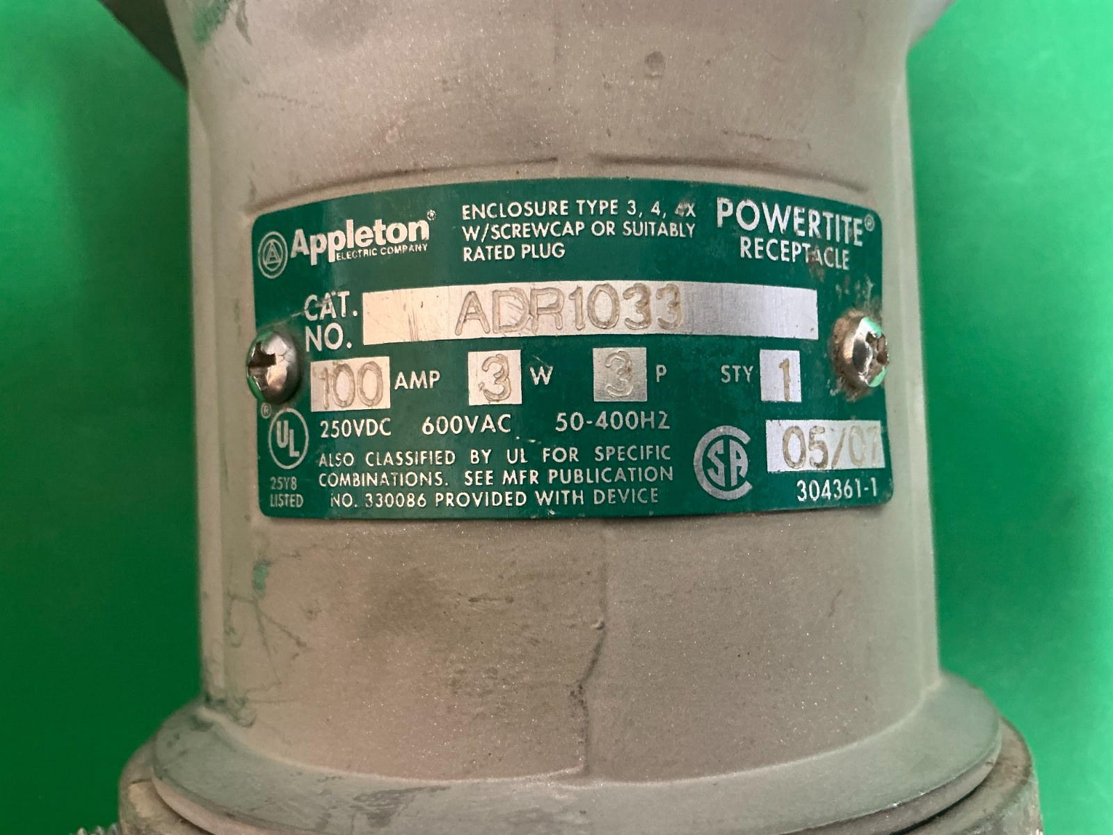 *FREE SHIPPING* APPLETON ADR1033 100AMP POWERTITE 3W 3P 250VDC 600VAC