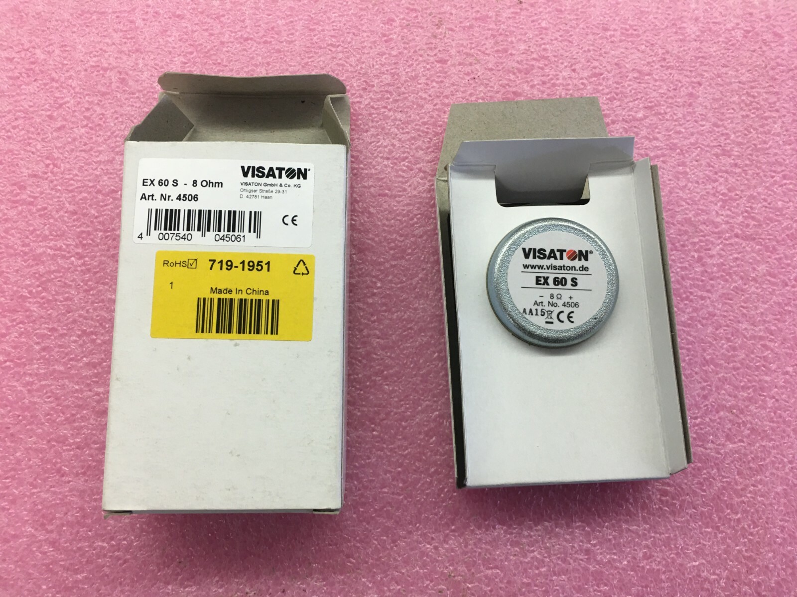EX 60 S – 8 OHM, Visaton, EX-60-S 8 Ohms Exciter Speaker Top Round, Square Frame