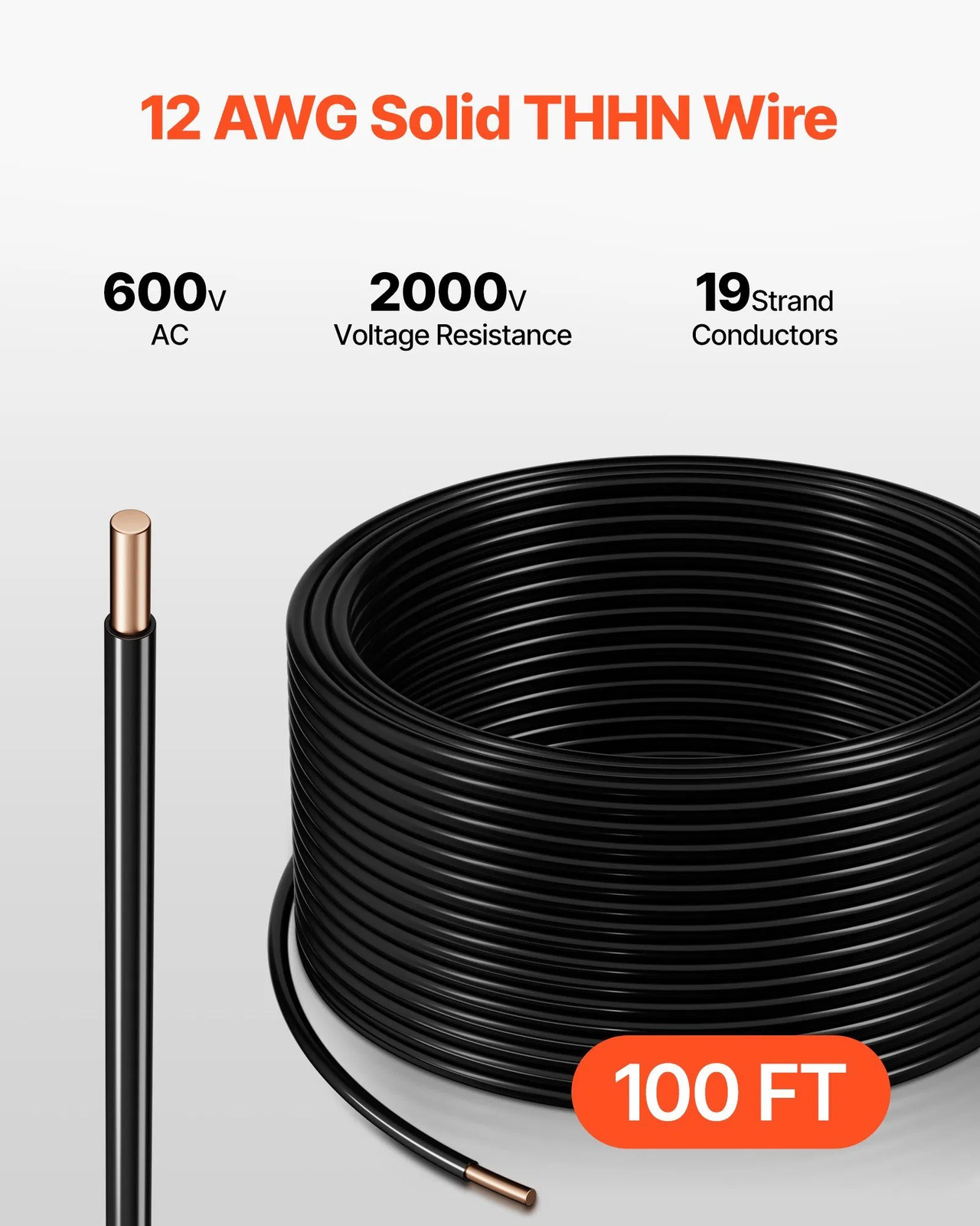 12 AWG Solid THHN Wire, 100% OFC Copper Electrical Building Wire with Nylon Jac