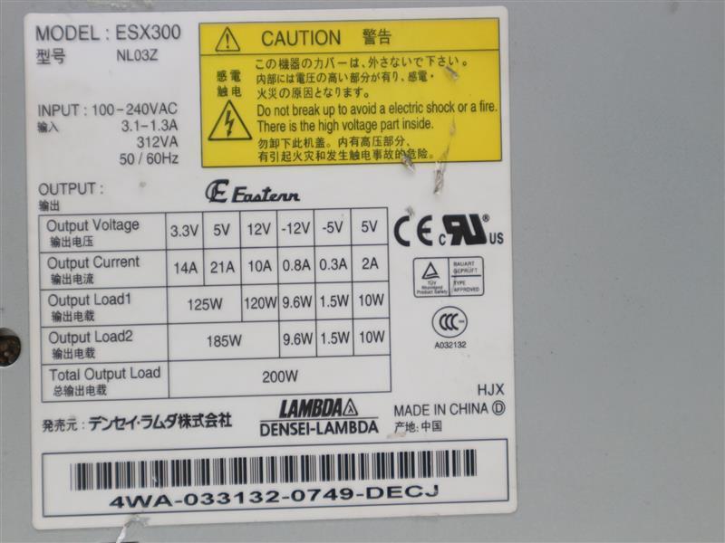 Densei-Lambda ESX300 NL03Z Power Supply 200W 100-240VAC 3.1-1.3A 312VA 50/60Hz