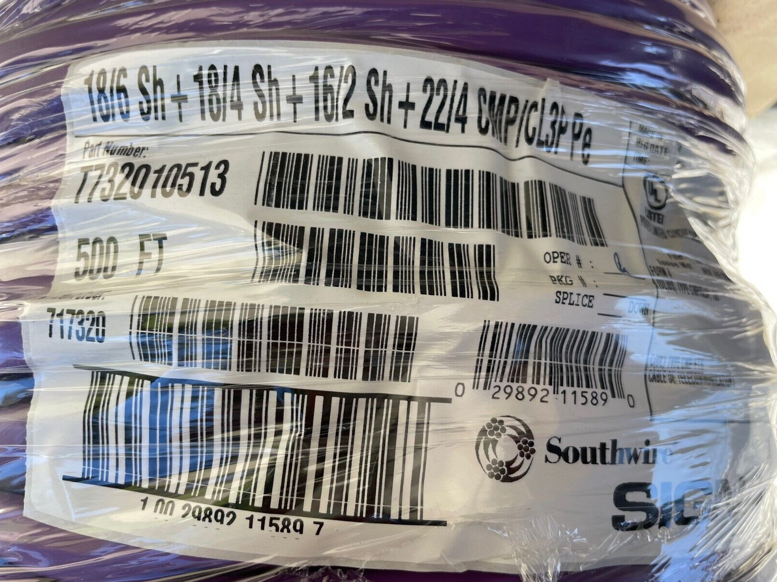 Southwire SIGNAL 18/6Sh+ 18/4Sh +16/2Sh + 22/4 CMP/CL3P, 500 ft spool Wire, NEW