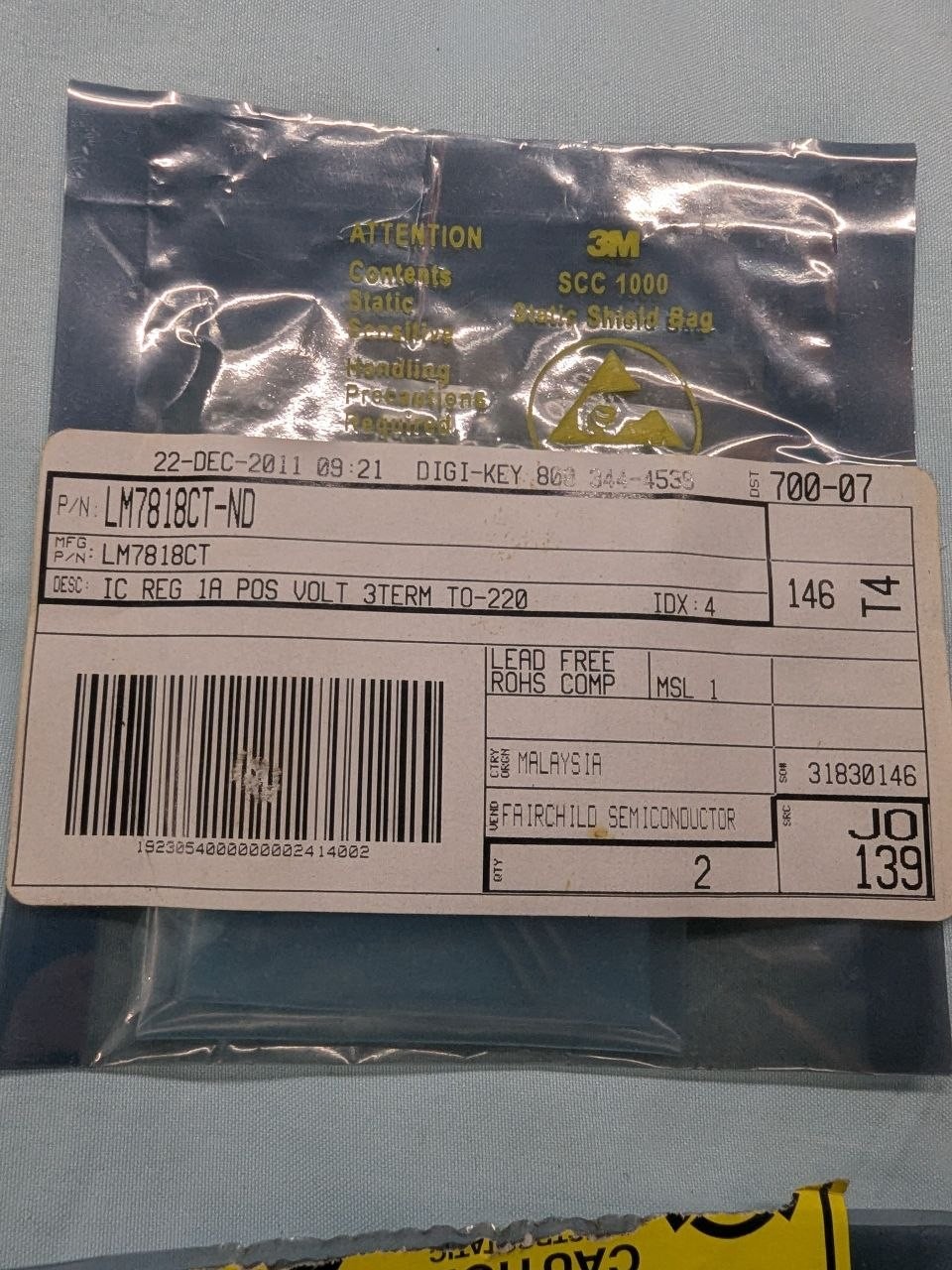 Lot of 4 Digi-Key Semiconductor Bags LM7915 LM7818 LM7918 NZX5V1A RE