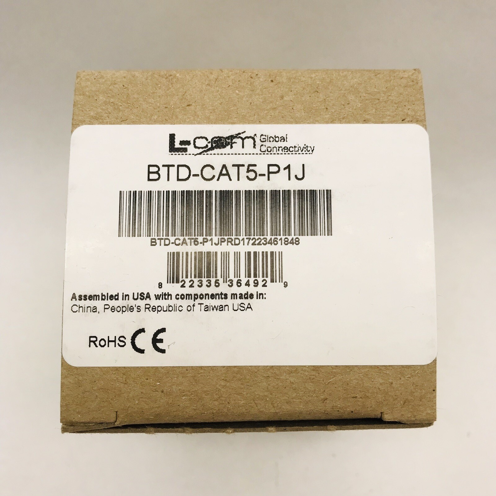 L-COM #BTD-CAT5-P1J SINGLE PORT DIN MNT:CAT5 PASSIVE POE