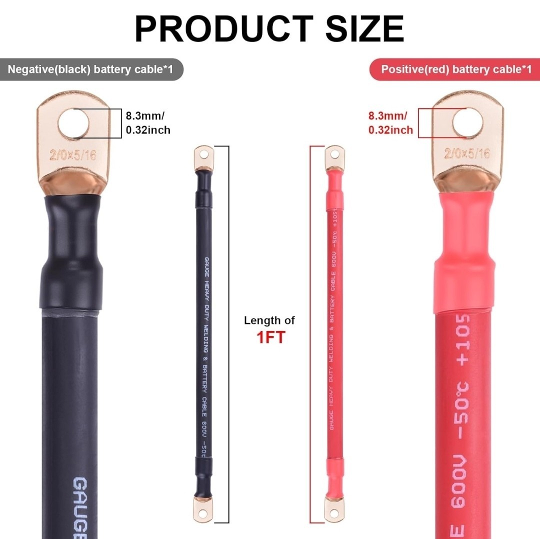 iGreely 2/0 AWG Battery Welding Cables,2/0 Gauge Copper Battery Wires 5/16′ 600V