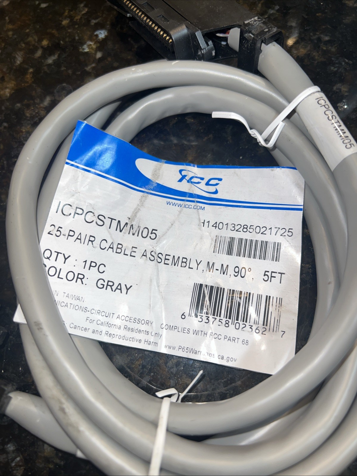 Icc 25-pair Cable Assembly, M-m, 5ft Category 3 For Network Device 5 Ft 1 DAMAGE