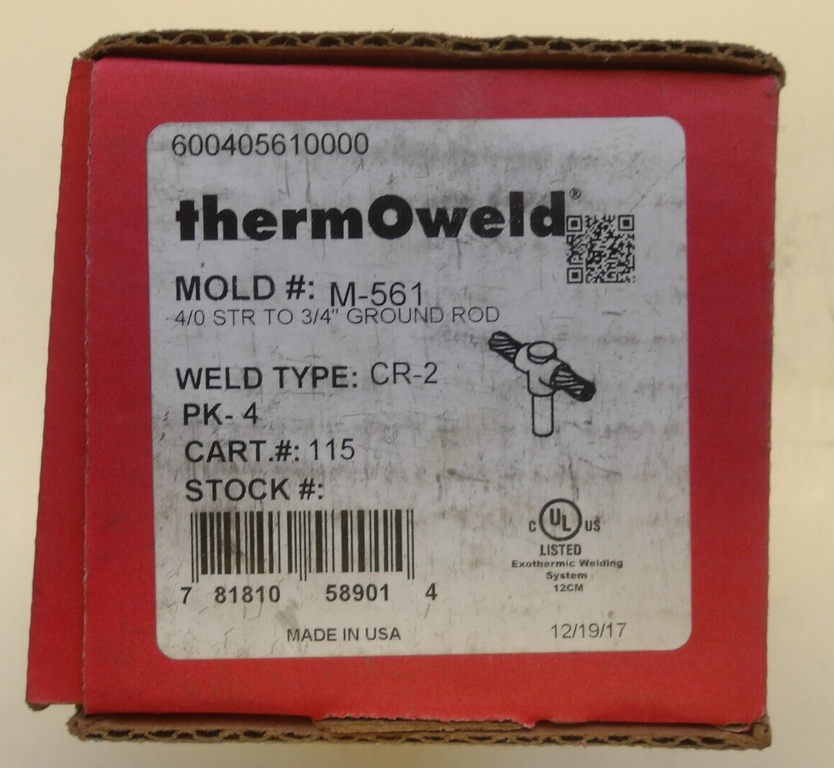 THERMOWELD P/N: M-561 EXOTHERMIC MOLD CR-2 WELD TYPE 4/0 STR TO 3/4″ GROUND ROD