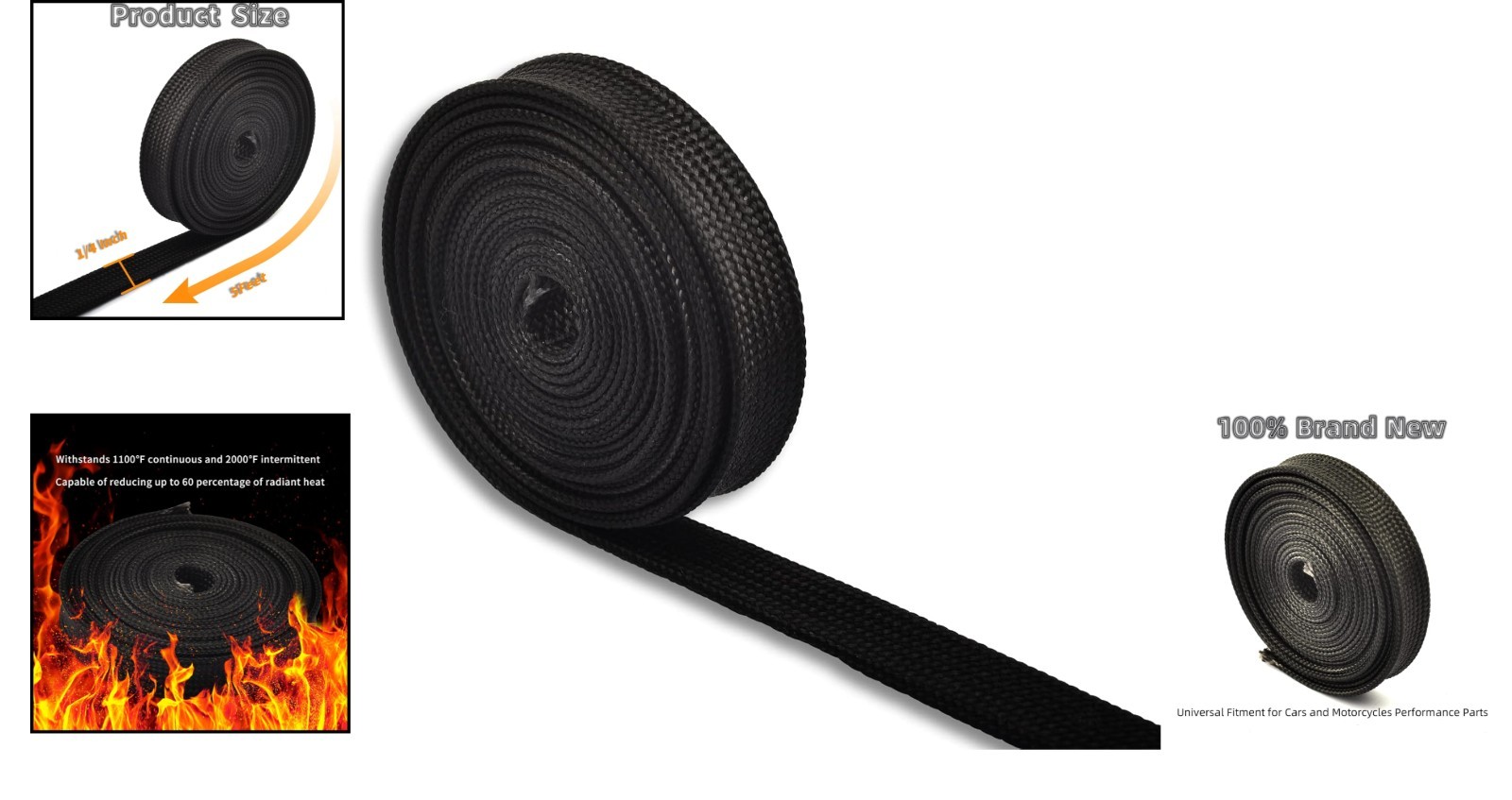 High-Temp Fiberglass Heat Sleeve for Spark Plug Wires – 5FT x 1/4″ Protection