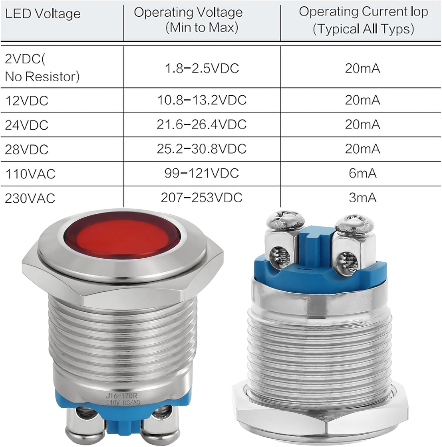 16mm 5/8 Inch LED Signal Indicator Light 110V 120V AC DC Indicator Light