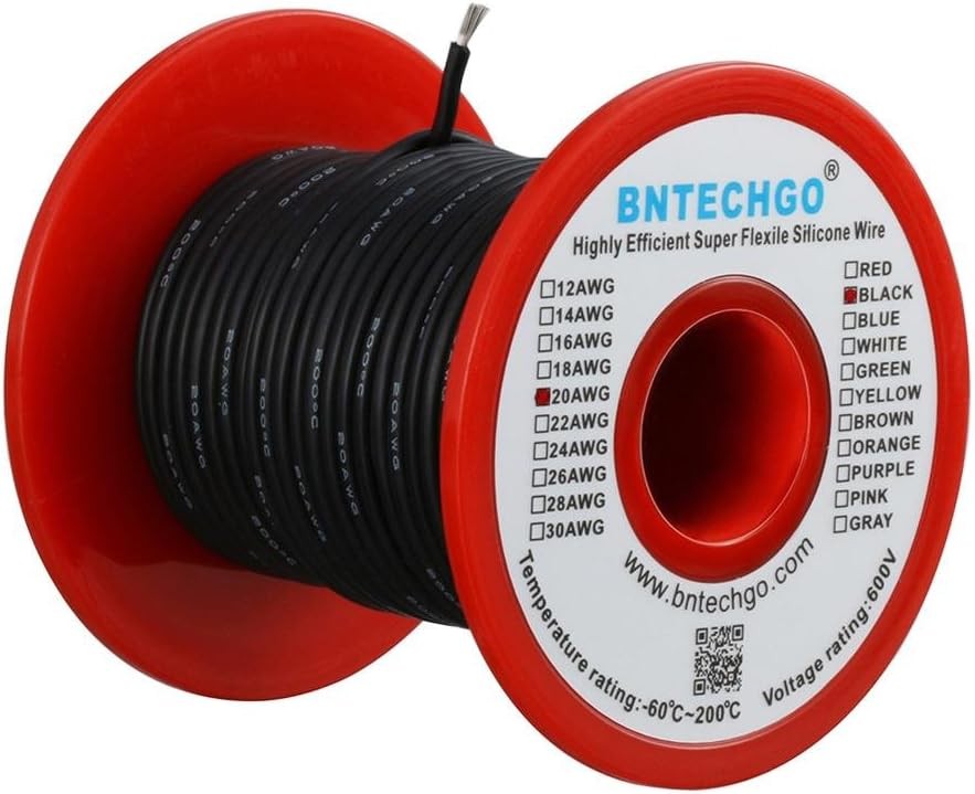 BNTECHGO 20 Gauge Silicone Wire Spool 100 Ft Black Flexible 20 AWG Stranded Tinn