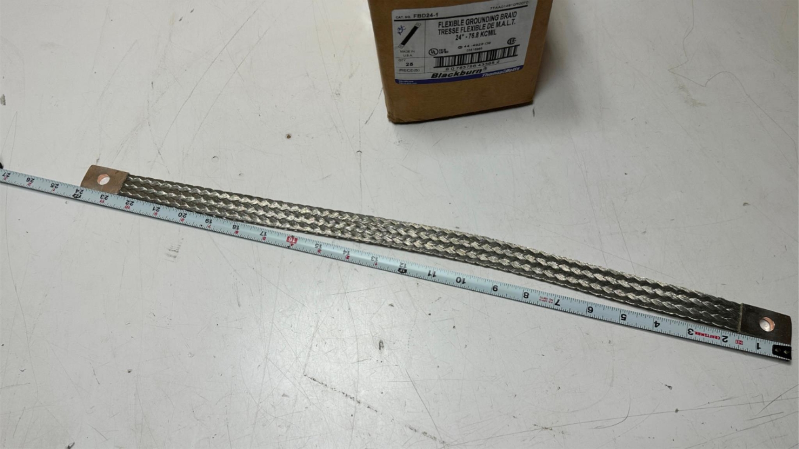 Blackburn 24″ x 1″ Flat Braided Tinned Copper 1 Hole Grounding Strap 76.8 KCMIL