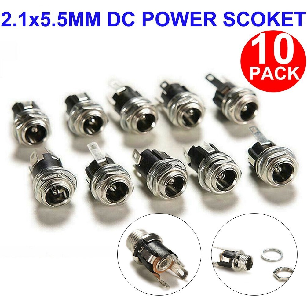 DC POWER CONNECTOR+JACK PLUG New 10*5.5 X 2.1 MM FEMALE-METAL PANEL MOUNT SOCKET