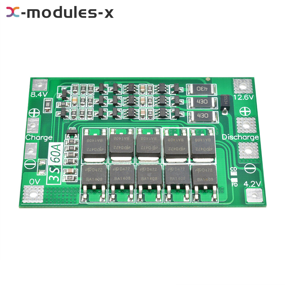 3S 60A 12.6V Li-Ion LiPo 18650 Battery Protection Board BMS Charger Balanced Top