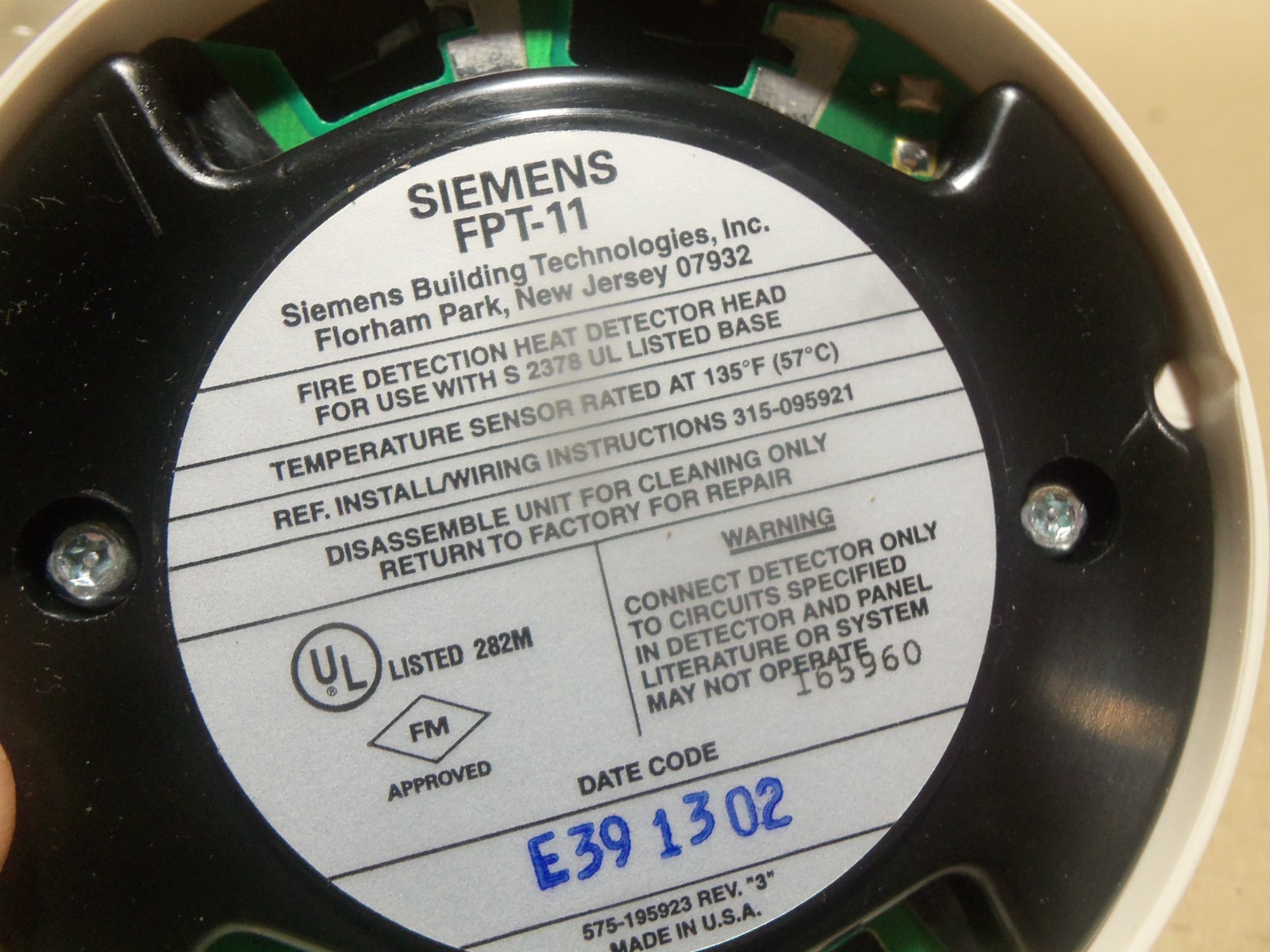 NEW Siemens FPT-11 Fire Detection Heat Detector Head For Use w/ 2378 Base AK