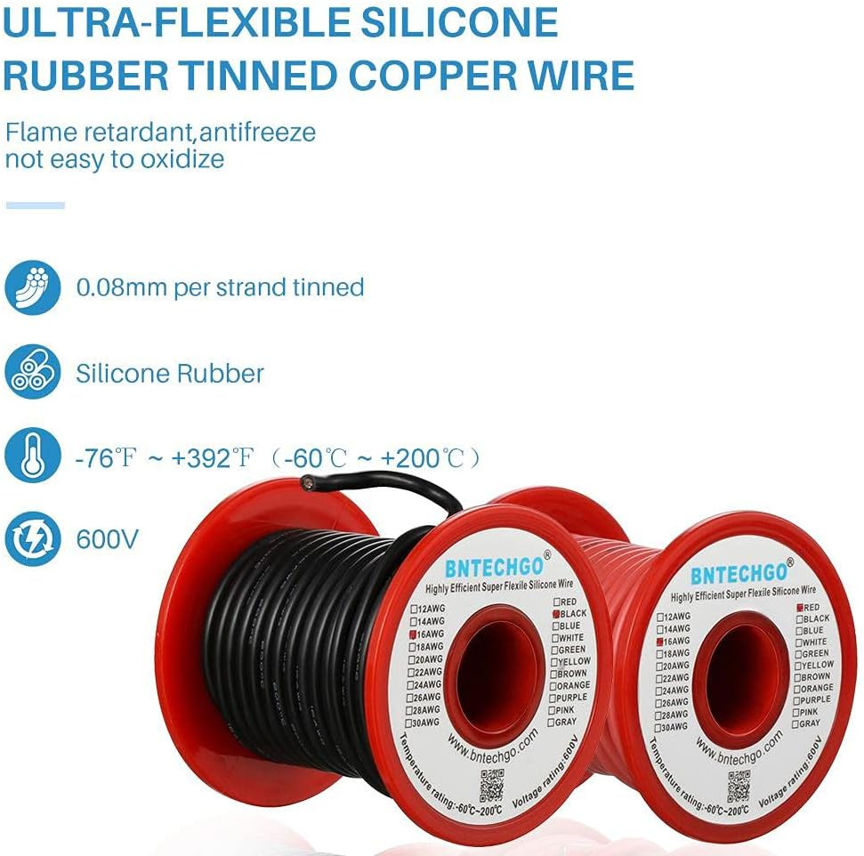16 Gauge Silicone Wire Spool Red and Black Each 50Ft Flexible 16 AWG Stranded Ti