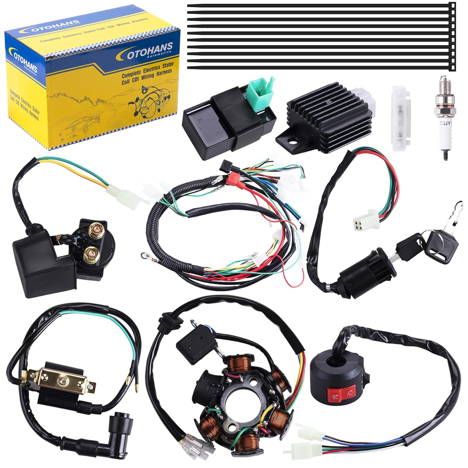 Wiring Harness Coil Stator Relay CDI Spark Plug for 50cc-125cc ATVs