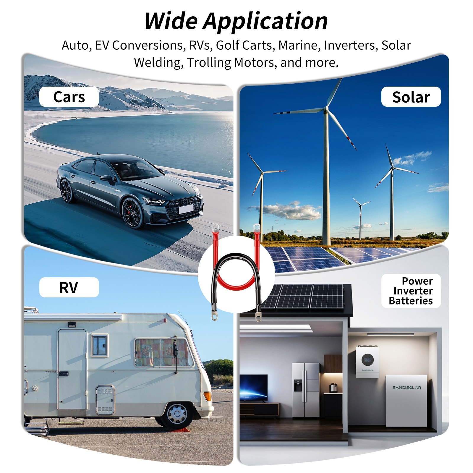 2 AWG Gauge Copper Battery Cable Power Wire Car, Marine, Inverter, RV, Solar