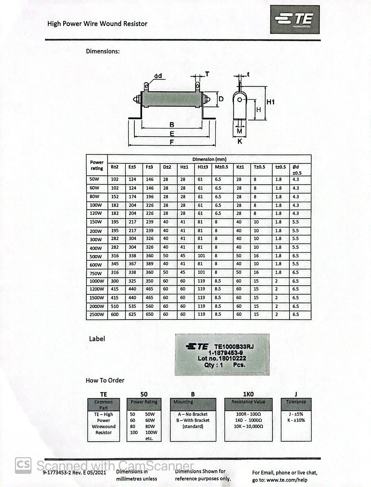 TE Connectivity CGS TE100B12RJ 12 Ohm 100W Wirewound Power Resistor Inc Data Sht