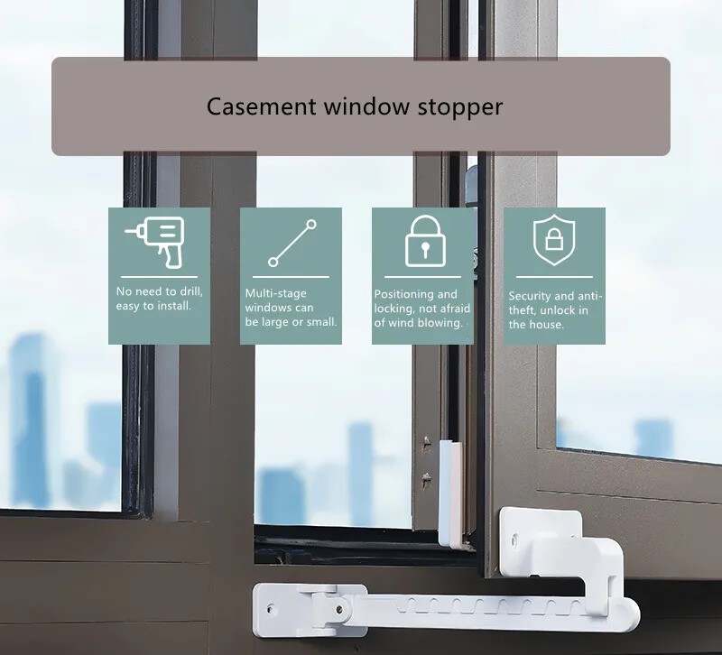 Window Horizontal Sliding Holder Wind Brace Guard Safety Lock Fix Flat Open 1 Pc
