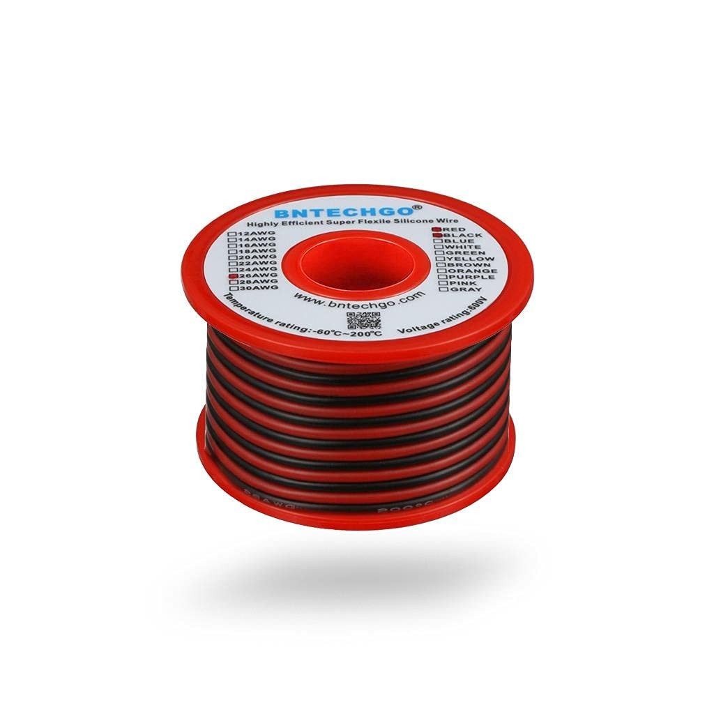 26 Gauge Silicone Wire Spool Red and 26 AWG Each Color 25ft Red And Black