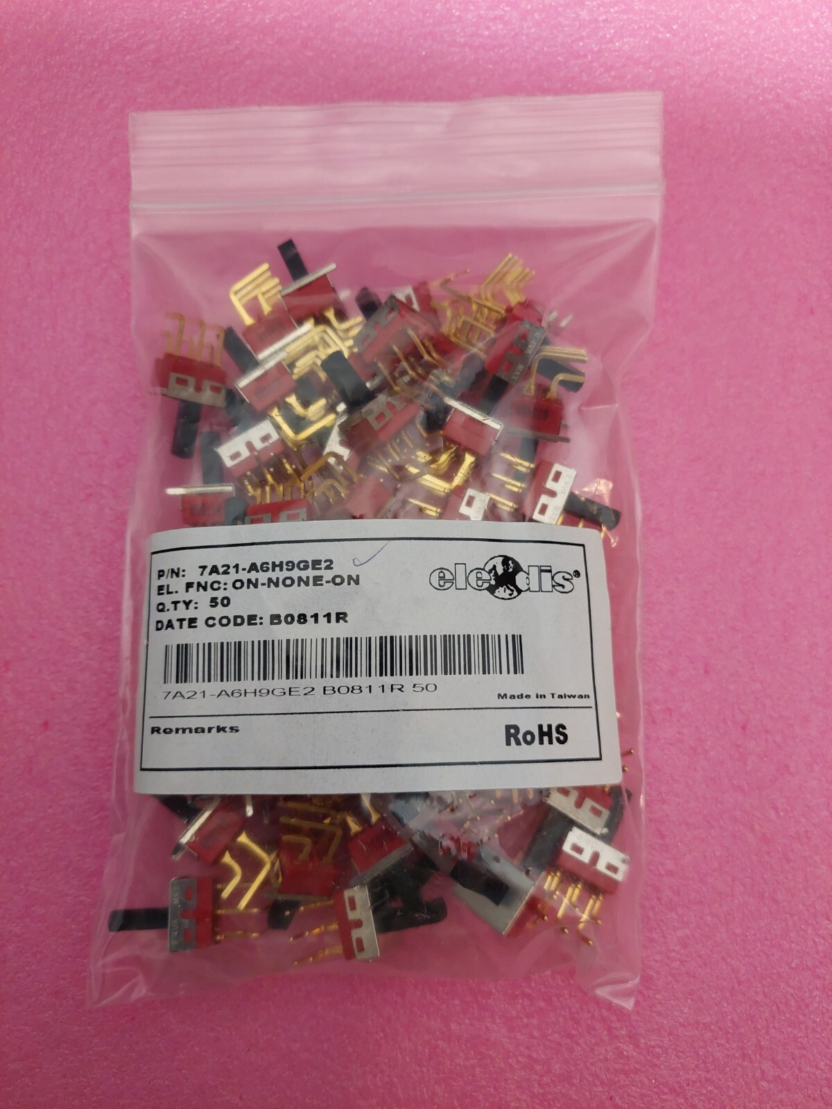 10pcs/lot 7A21-A6H9GE2,Switch Slide 6P DPDT,ON-NONE-ON,ELEDIS.
