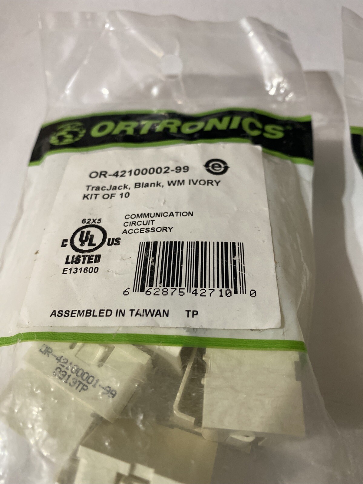 Ortronics OR-42100002-99 Tracjack Blank WM IVORY 20 Pieces (2 bags of 10)