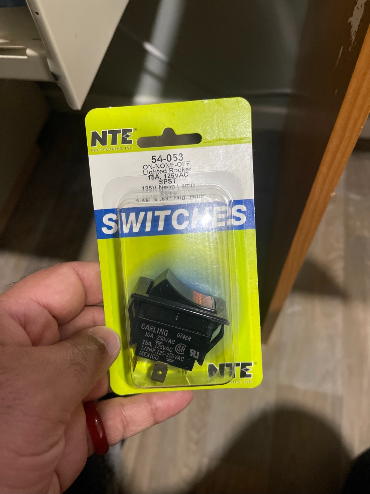 Lighted Rocker SWITCH NTE 54-053 ON-NONE-OFF