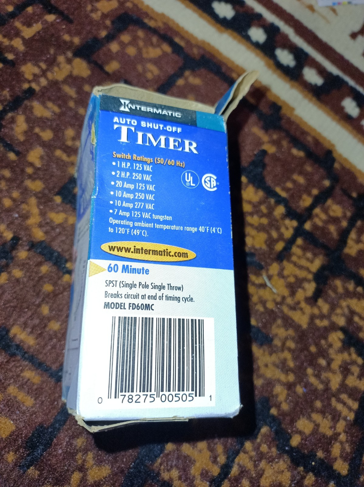 Intermatic FD60MC, 125/277, 60 Min, Ivory, Spring Wound Countdown Timer, 1pc