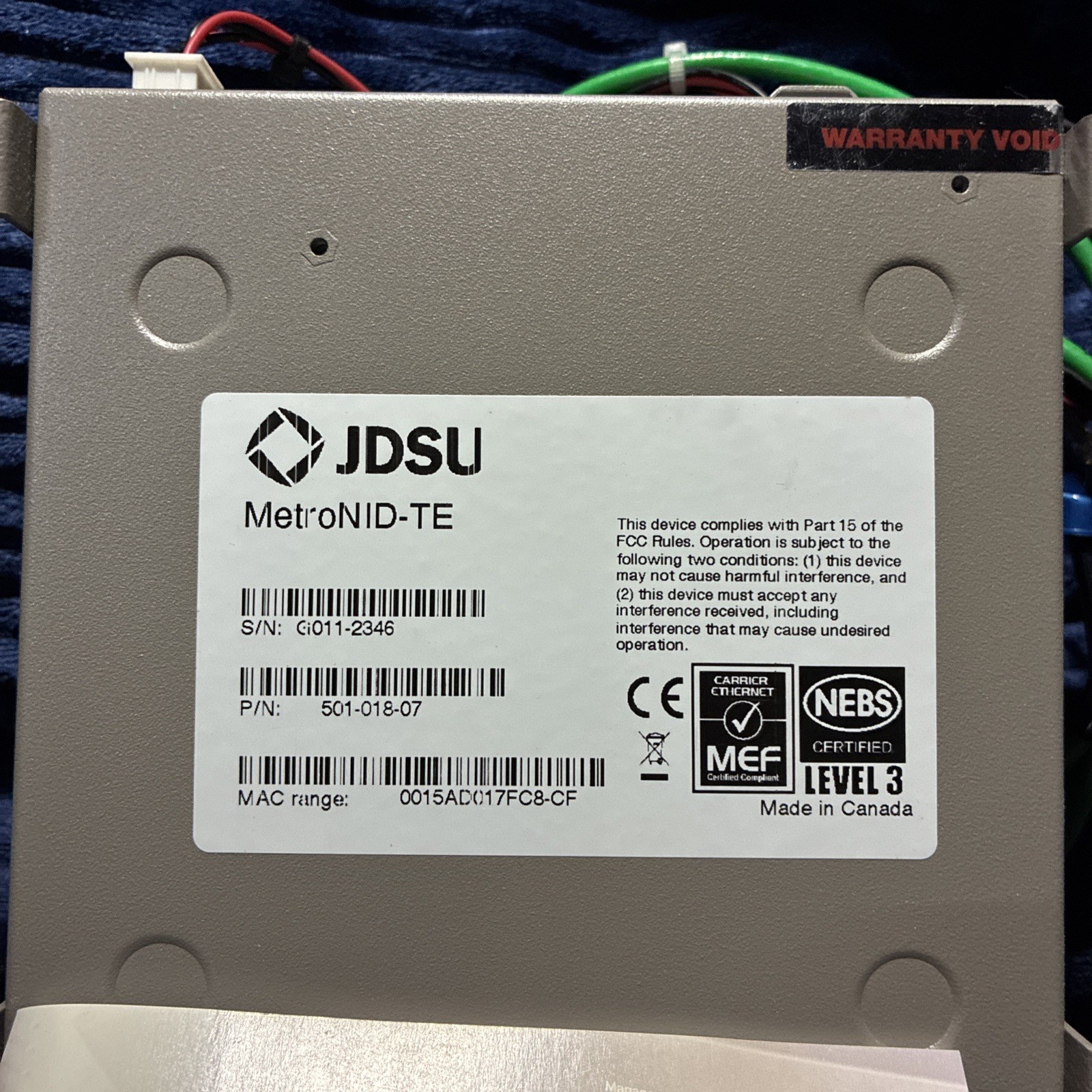 JDSU MetroNID-TE H 501-018-07 NID Carrier Ethernet -Tested Working