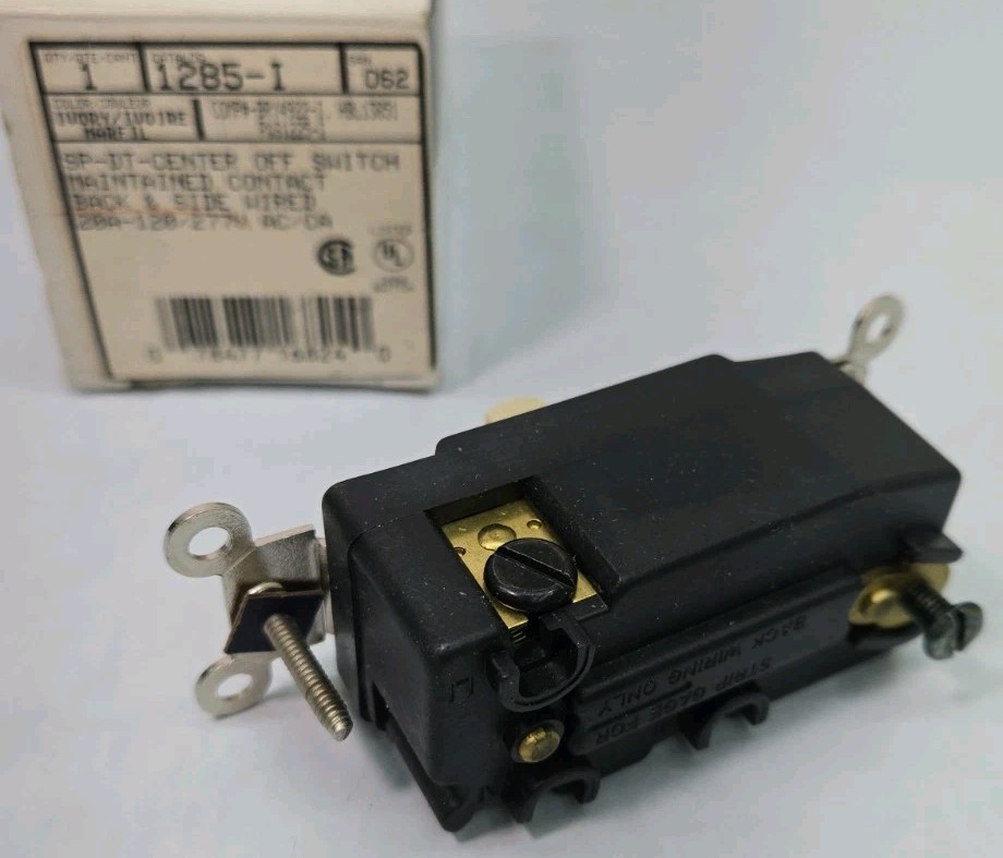 LEVITON 1285-I Switch Ivory ON-OFF-ON 3 Positions, 20A SPDT Center Off