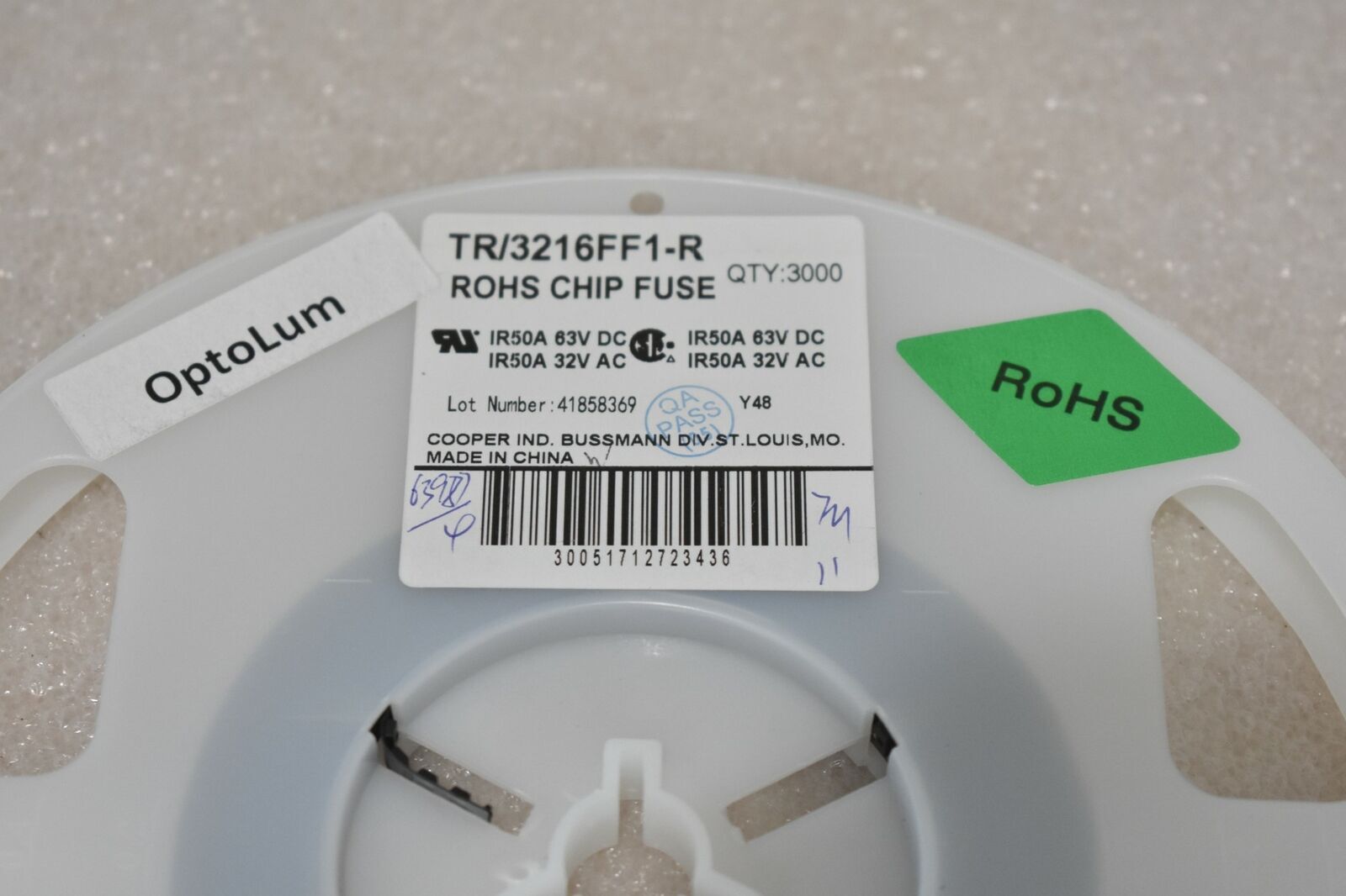 COOPER BUSSMANN TR/3216FF1-R​ FUSE CHIP FAST ACTING 1A 32V (LOT OF 100)