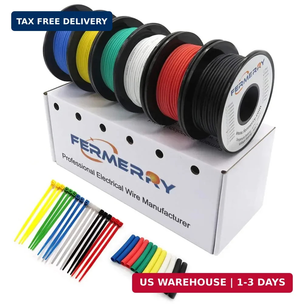Fermerry 30 AWG Stranded Wire Spool 25ft Each 6 Colors Flexible 30 Gauge Silicon